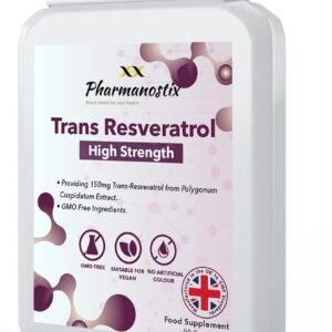 Trans Resveratrol Supplement 150mg - 90 Vegan Easy Swallow Daily Capsules - 3 Month Supply - Providing Trans-Resveratrol from Polygonum Cuspidatum Extract (Japanese Knotweed) -...