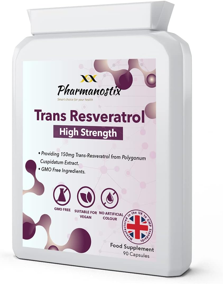 Trans Resveratrol Supplement 150mg - 90 Vegan Easy Swallow Daily Capsules - 3 Month Supply - Providing Trans-Resveratrol from Polygonum Cuspidatum Extract (Japanese Knotweed) -...
