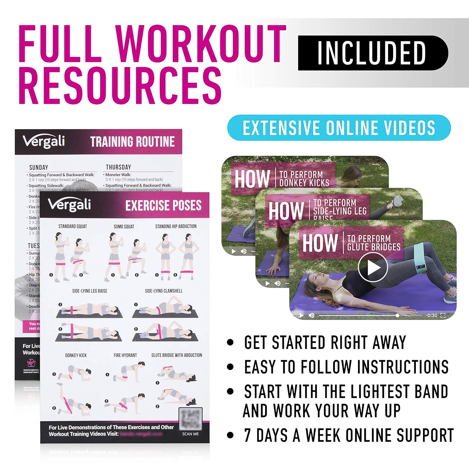 Vergali Resistance Bands for Working Out - 4 Count Fabric Elastic Bands for Exercise - Targeted Muscle Groups - Workout Guide Included