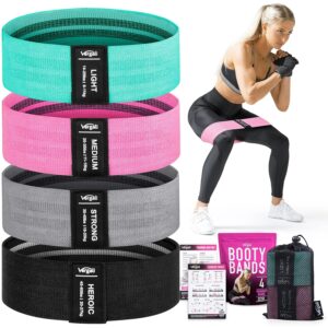 Vergali Resistance Bands for Working Out - 4 Count Fabric Elastic Bands for Exercise - Targeted Muscle Groups - Workout Guide Included