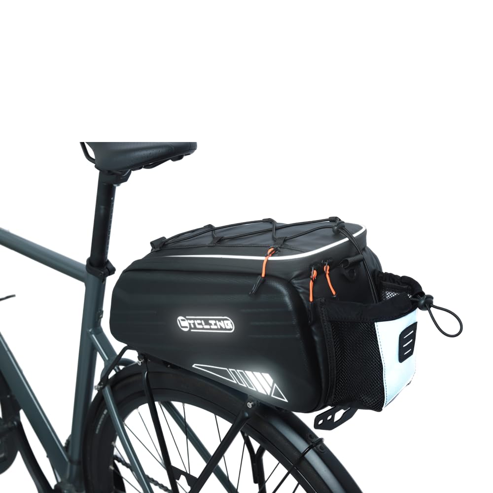 Waterproof Bike Rack Pannier Bag, 9L EVA Hard Shell Cycling Luggage with Reflective Coating and Adjustable Shoulder Strap Suitable for Mountain & Commuter Bikes, Black